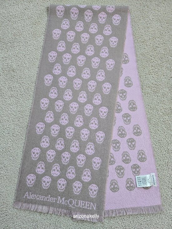 Alexander McQueen Accessories - NWOT  McQueen Reversible Skull Scarf 100% Jacquard Wool PINK & TAUPE